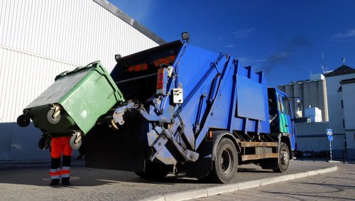 Front view of recycling bins and commercial waste area in Beckenham